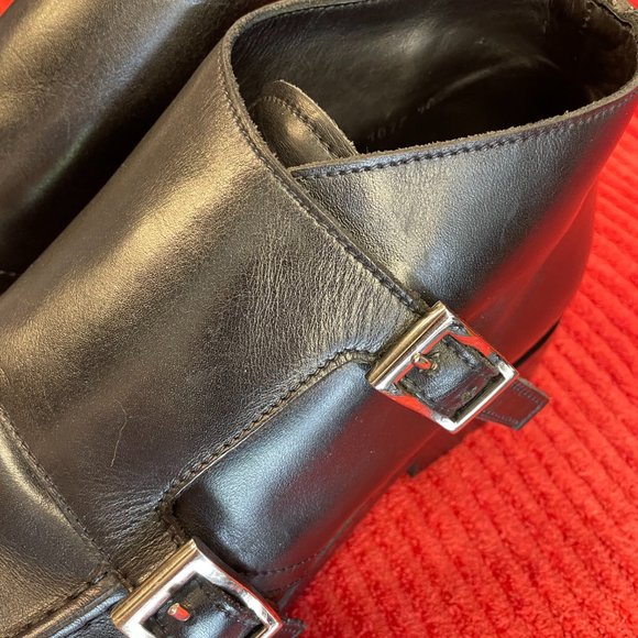 Prada Mens Buckle Boots Black Leather Mid Calf Round Toe Made In Italy - Picture 5 of 16